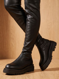 Emma | Dames Laarzen Overknee Stretch Faux-Leer Chunky Zool