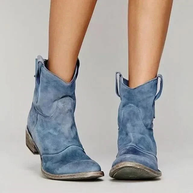 Dames Laarzen Slip-On Western Enkel-Hoogte in Blauw