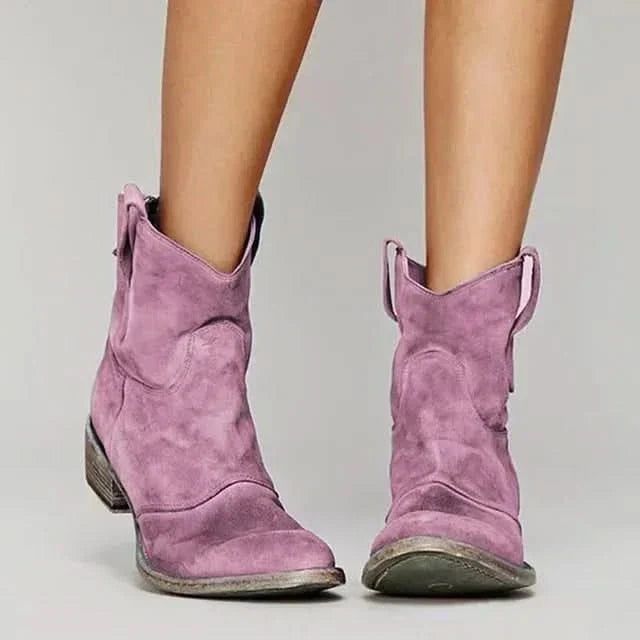 Dames Laarzen Slip-On Western Enkel-Hoogte in Roze