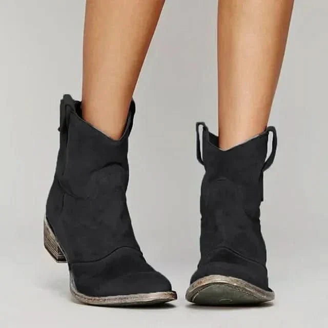 Dames Laarzen Slip-On Western Enkel-Hoogte in Zwart