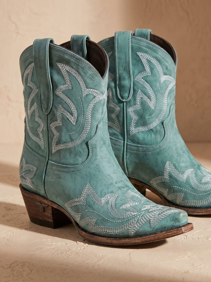 Dames Laarzen Slip-On Western Geborduurde Blokhak in Groen