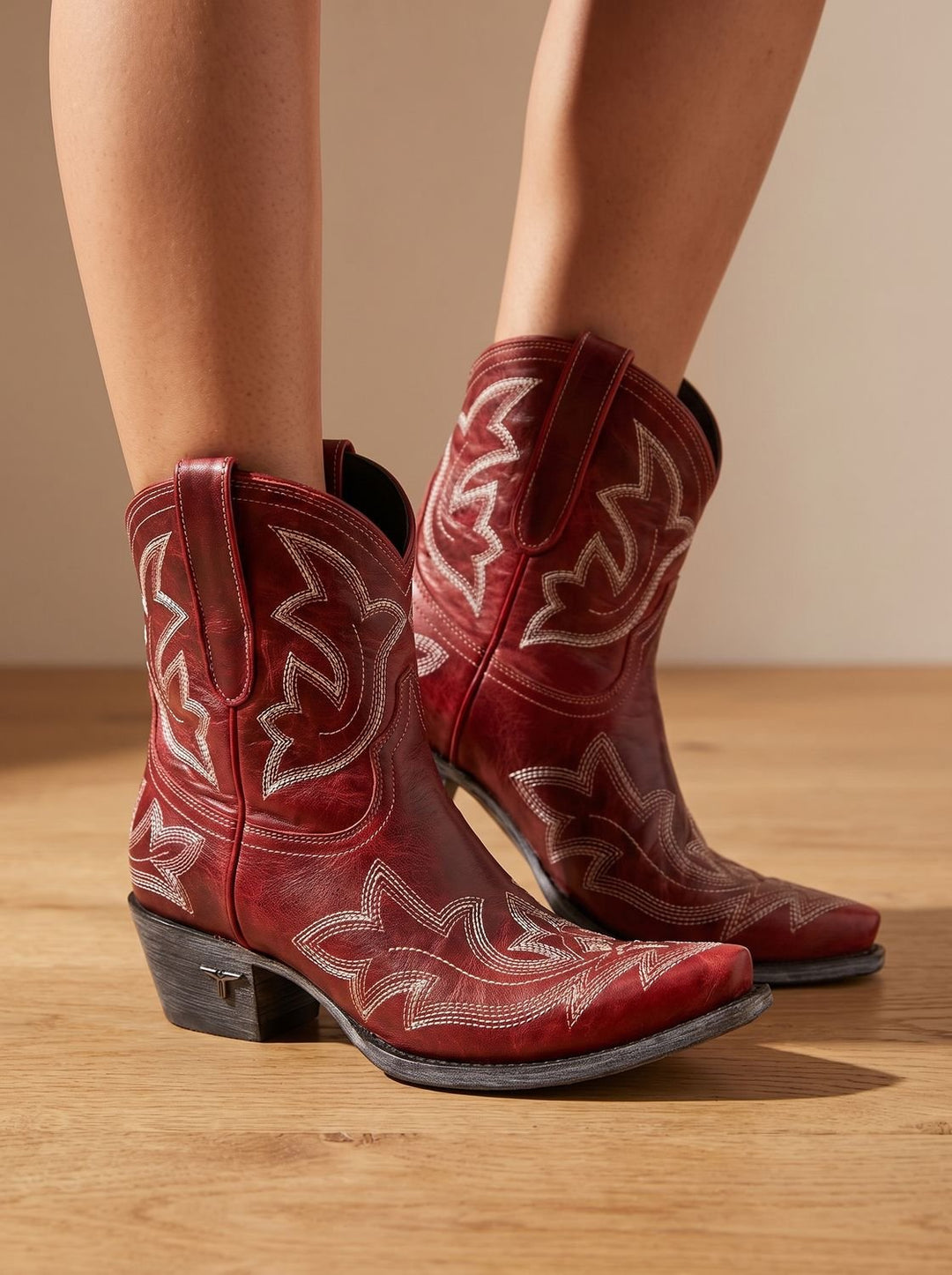 Dames Laarzen Slip-On Western Geborduurde Blokhak in Rood