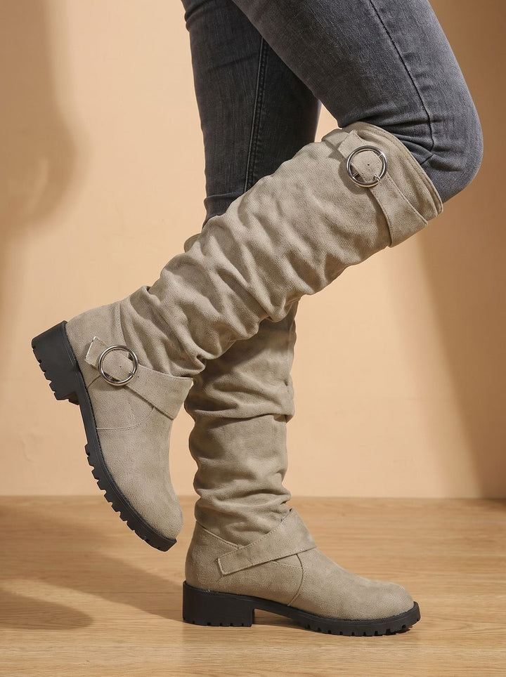 Dames Laarzen Slouchy Suède Overknee Gesp Blokhak (4)