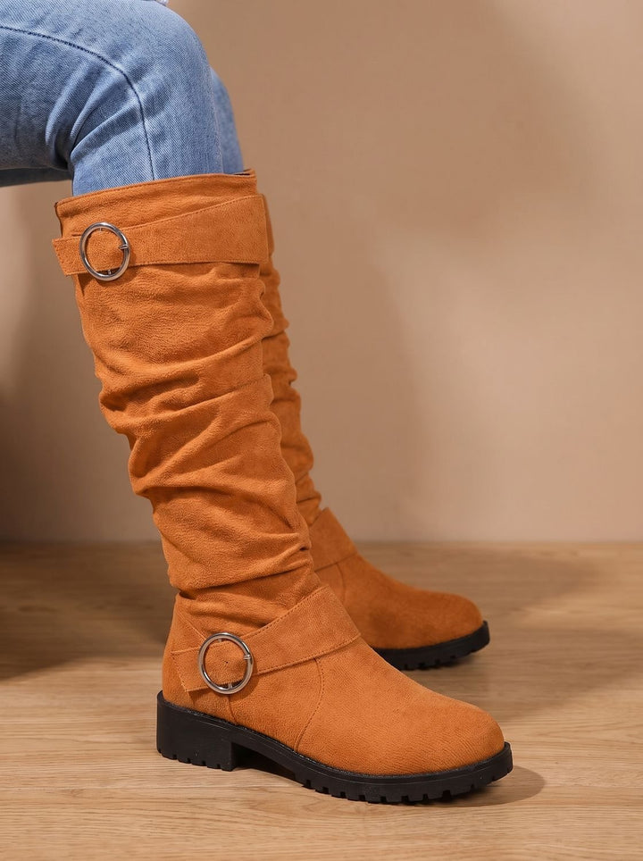 Dames Laarzen Slouchy Suède Overknee Gesp Blokhak in Oranje