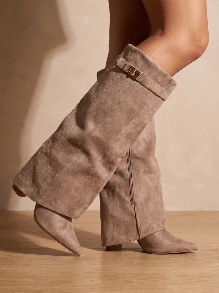 Dames Laarzen van Suède Kniehoog in Beige Suède