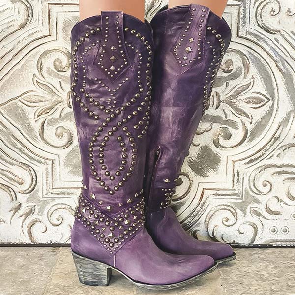 Dames laarzen Western-stijl met studs in Paars