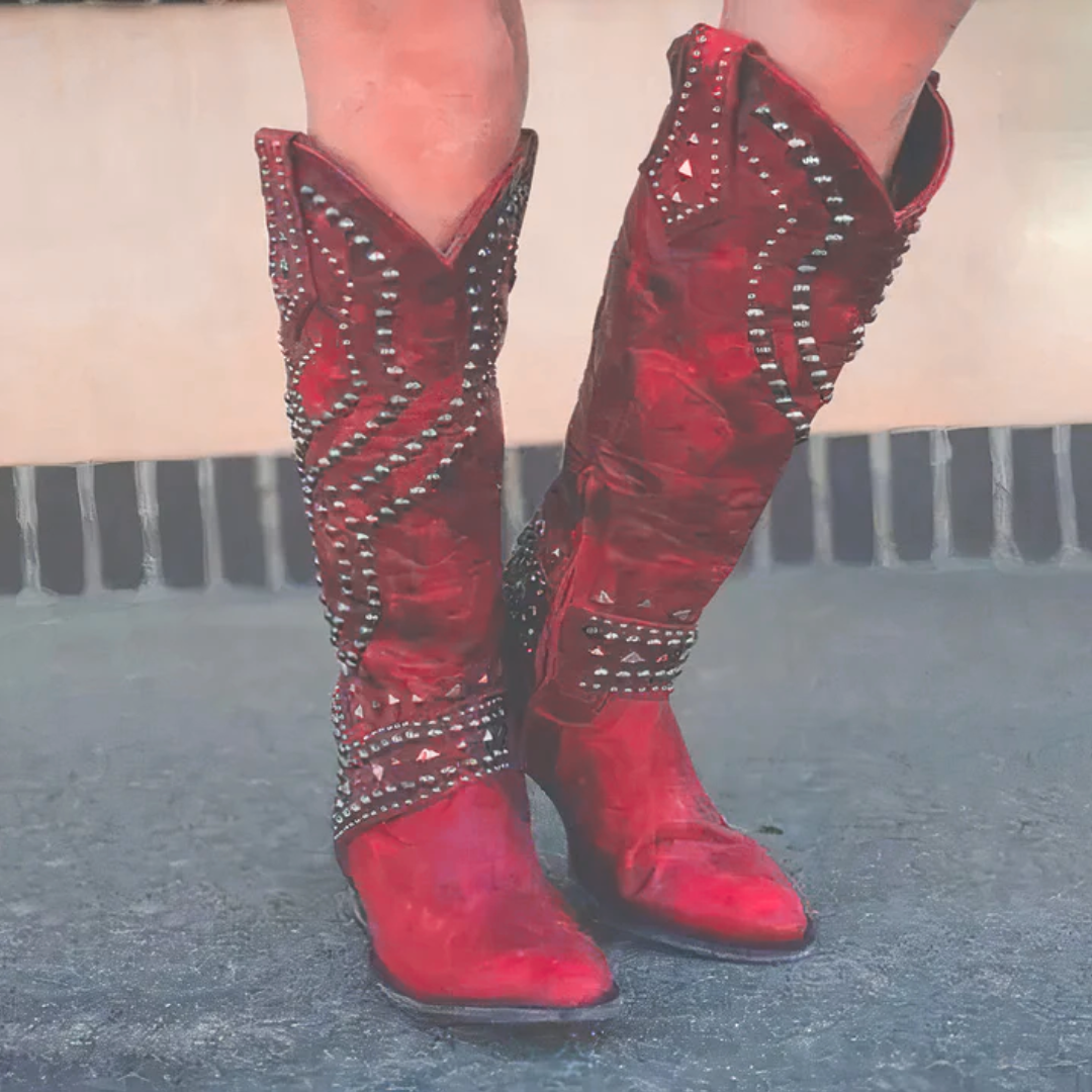 Dames laarzen Western-stijl met studs in Rood
