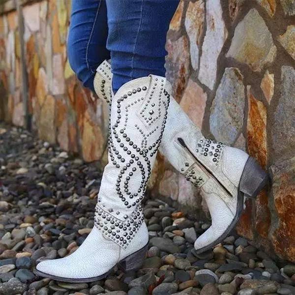 Dames laarzen Western-stijl met studs in Wit