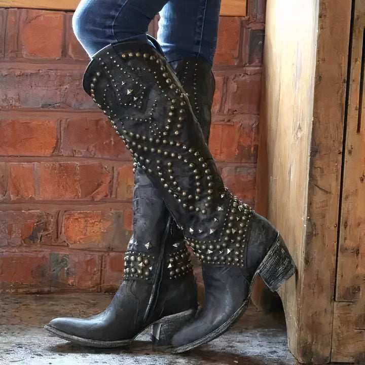 Dames laarzen Western-stijl met studs in Zwart