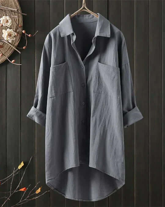 Dames linnen blouse in klassieke stijl in Grijs