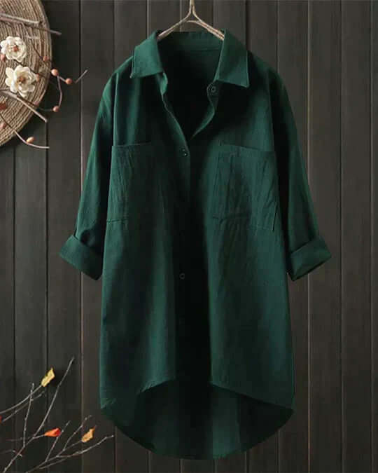 Dames linnen blouse in klassieke stijl in Groen