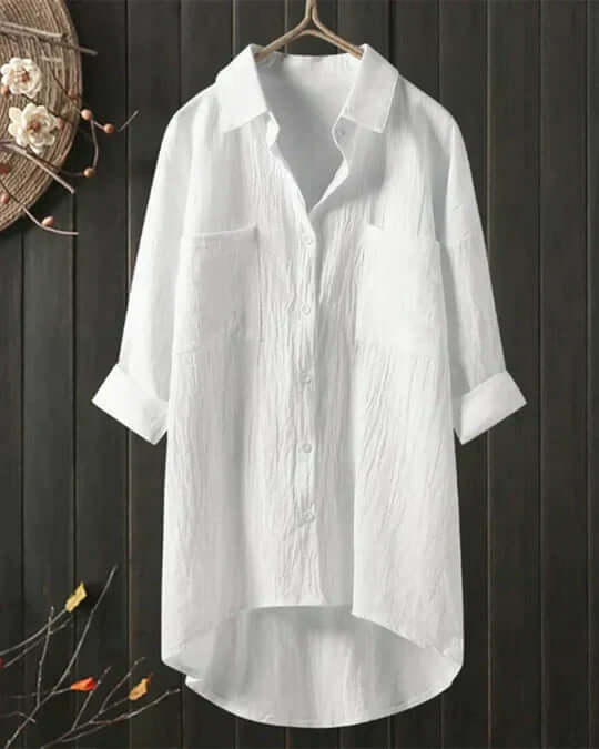 Dames linnen blouse in klassieke stijl in Wit