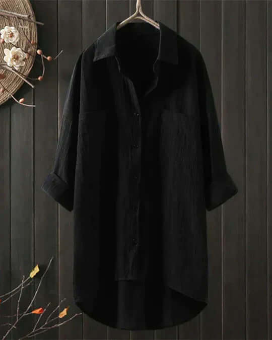 Dames linnen blouse in klassieke stijl in Zwart