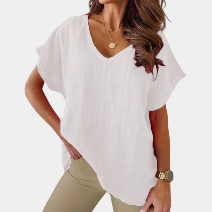 Dames linnen blouse met luchtige pasvorm in Wit