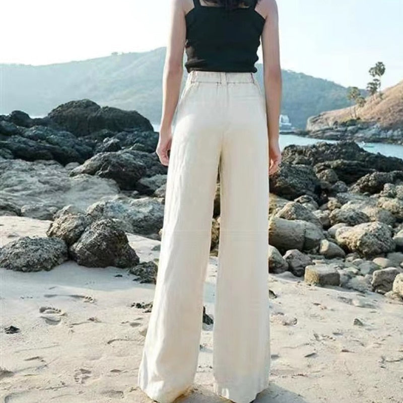 Dames Linnen Broek met Wijde Pijpen (5)