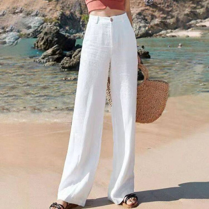 Dames Linnen Broek met Wijde Pijpen in Wit