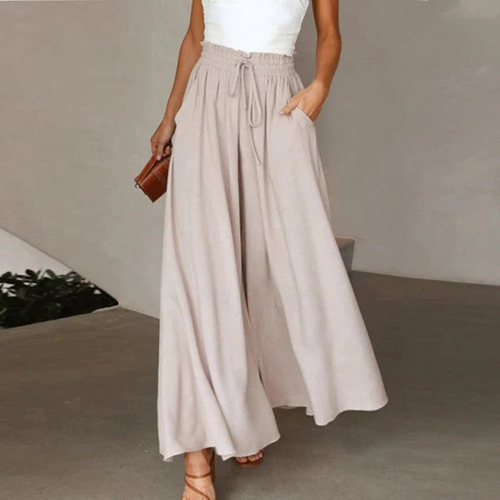 Dames linnen wijde broek hoge taille (5)