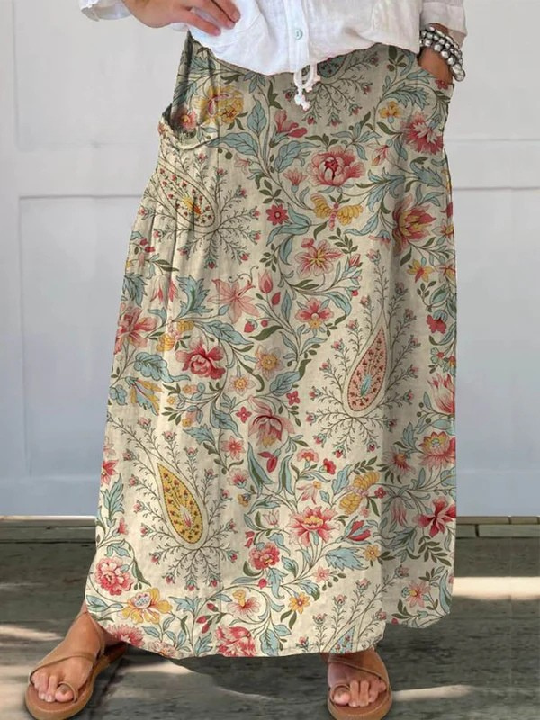 Dames Linnen Zomerrok met Bloemenprint (2)