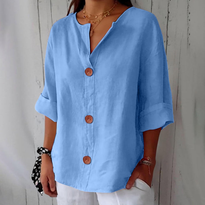 Dames Linnenblouse in casual zomerstijl in Lichtblauw