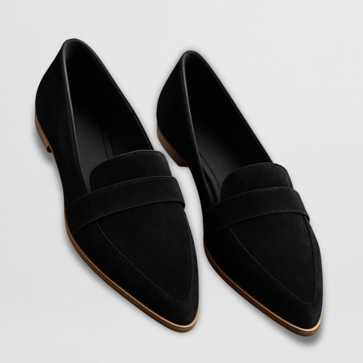 Dames loafer elegant spitse suède in Zwart