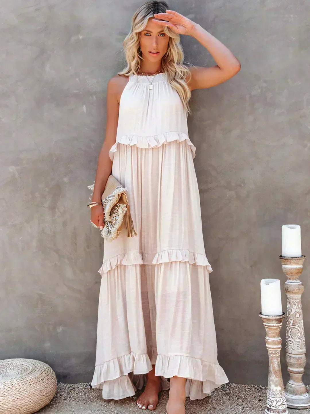 Dames maxi zomerjurk in boho-stijl in Beige 1