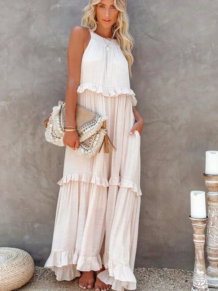 Dames maxi zomerjurk in boho-stijl in Beige 2