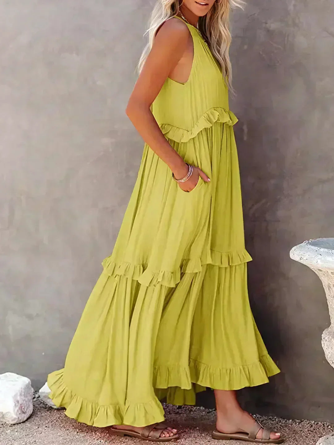 Dames maxi zomerjurk in boho-stijl in Geel 2