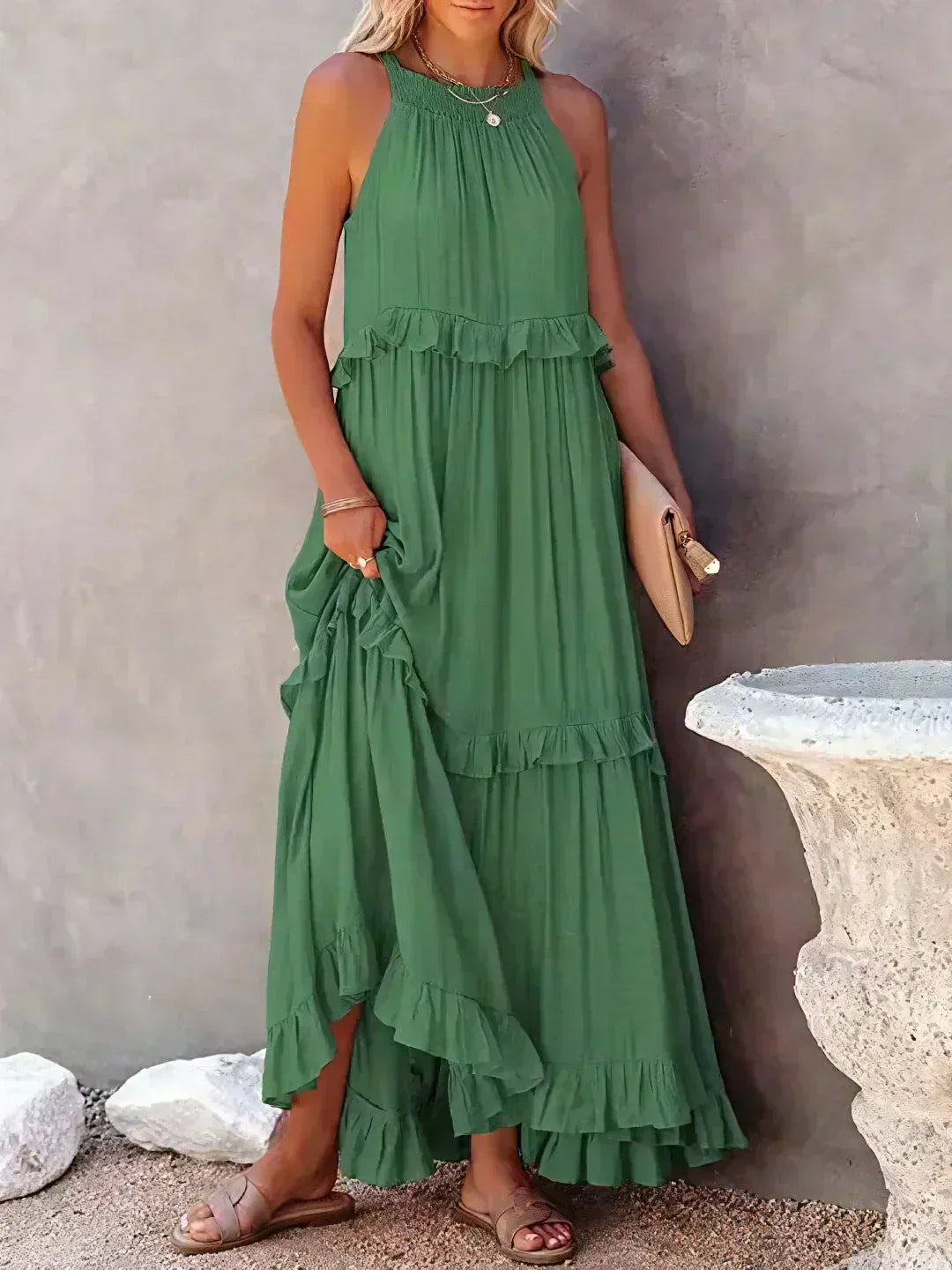 Dames maxi zomerjurk in boho-stijl in Groen 1