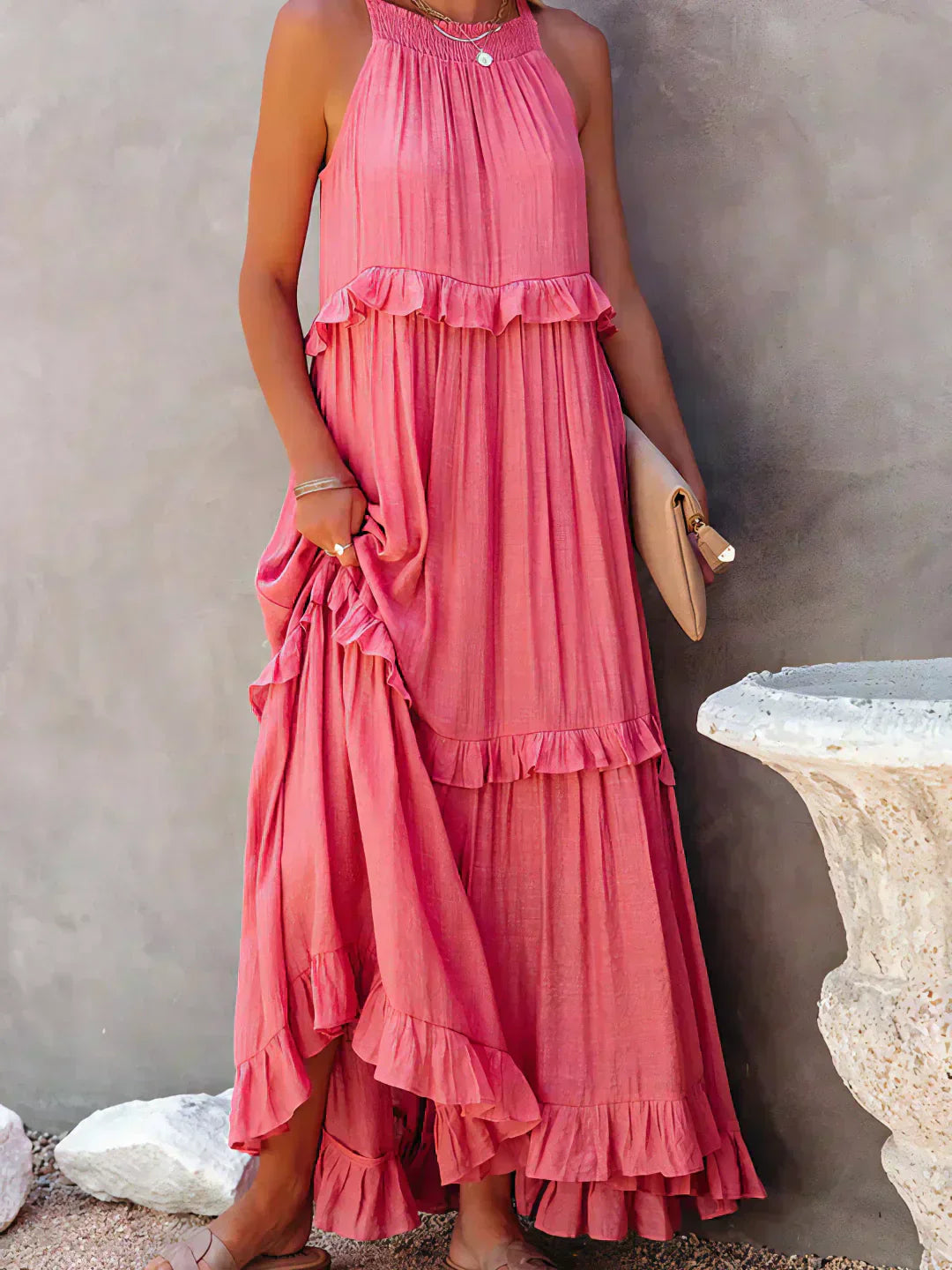 Dames maxi zomerjurk in boho-stijl in Rood 2