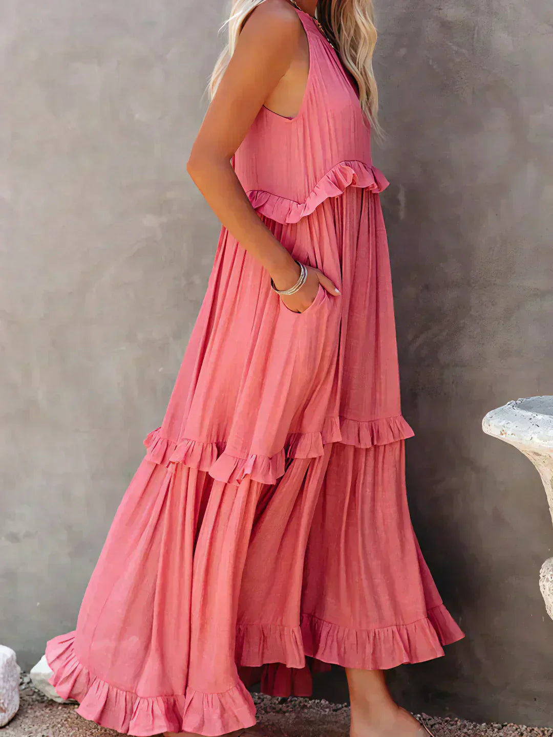 Dames maxi zomerjurk in boho-stijl in Rood 4