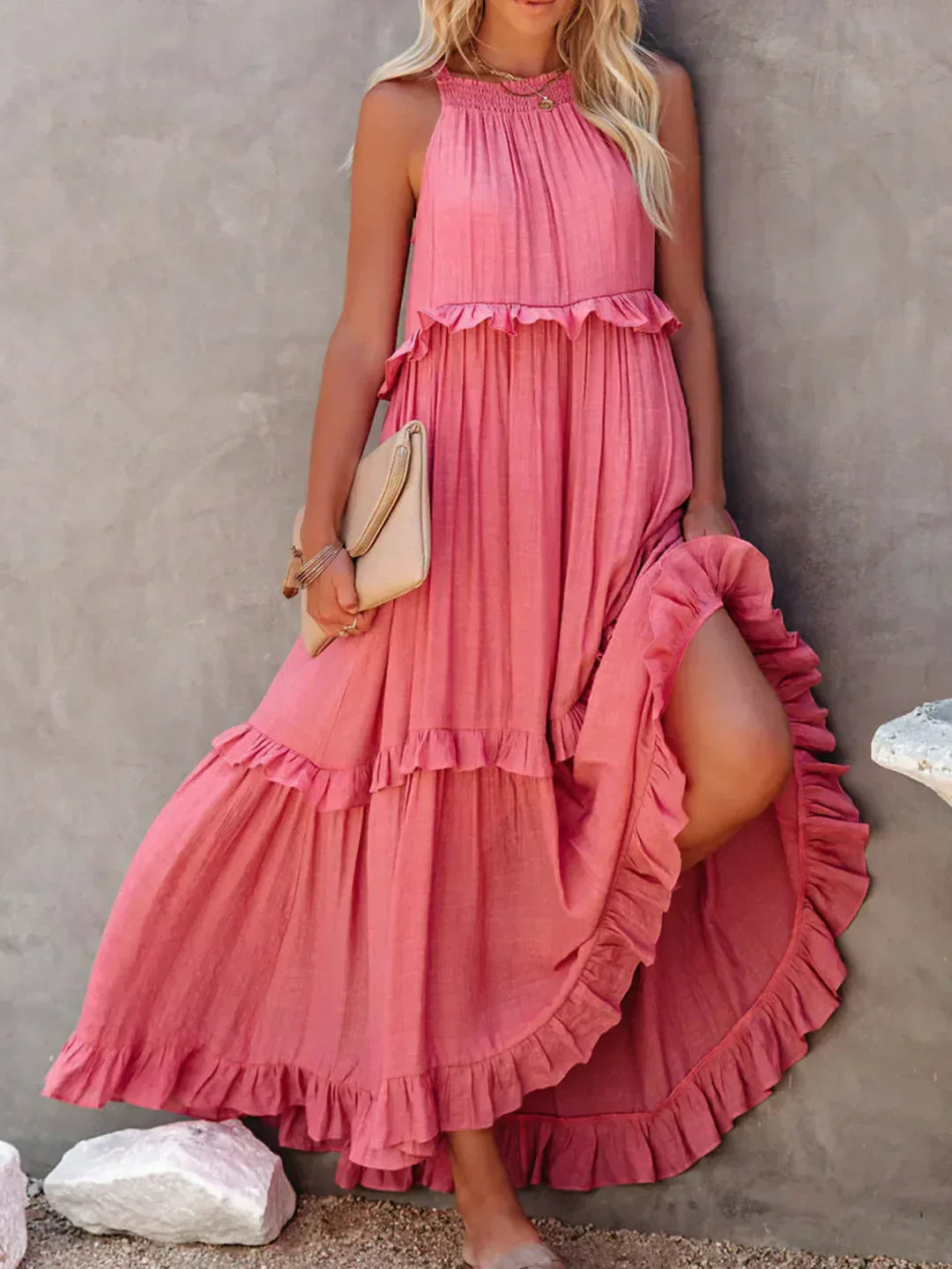 Dames maxi zomerjurk in boho-stijl in Roze 1