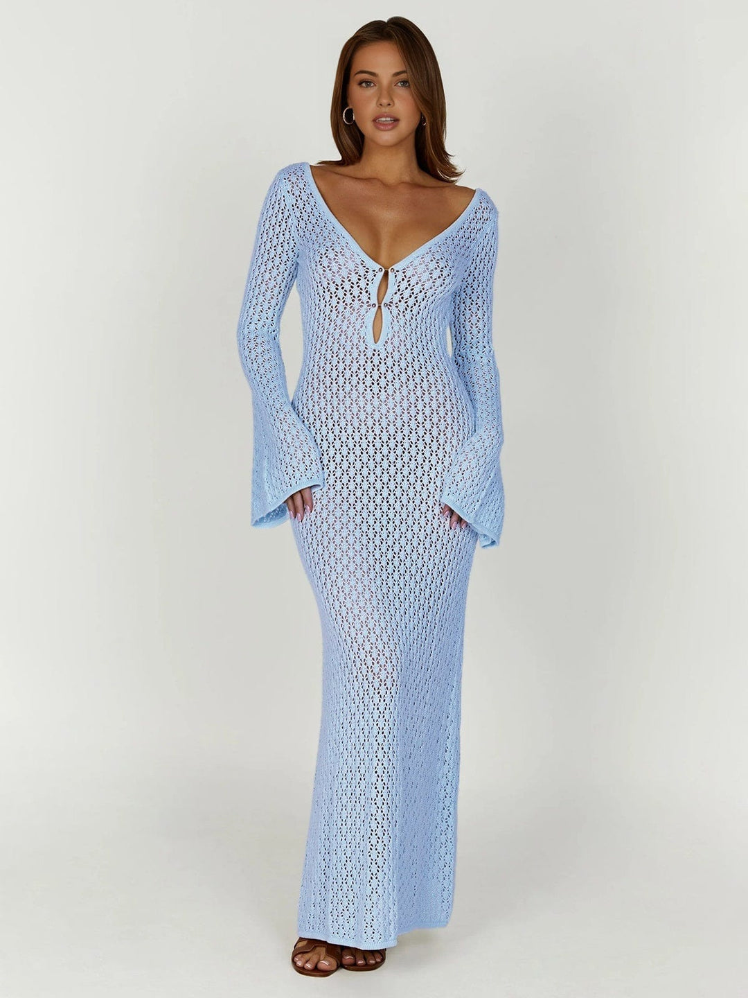 Dames maxi zomerjurk in bohostijl voor het strand in Lichtblauw 1