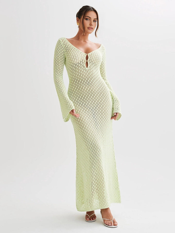 Dames maxi zomerjurk in bohostijl voor het strand in Lichtgroen