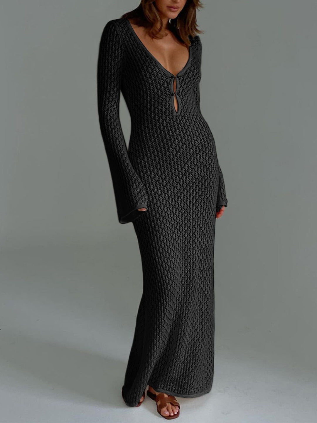Dames maxi zomerjurk in bohostijl voor het strand in Zwart