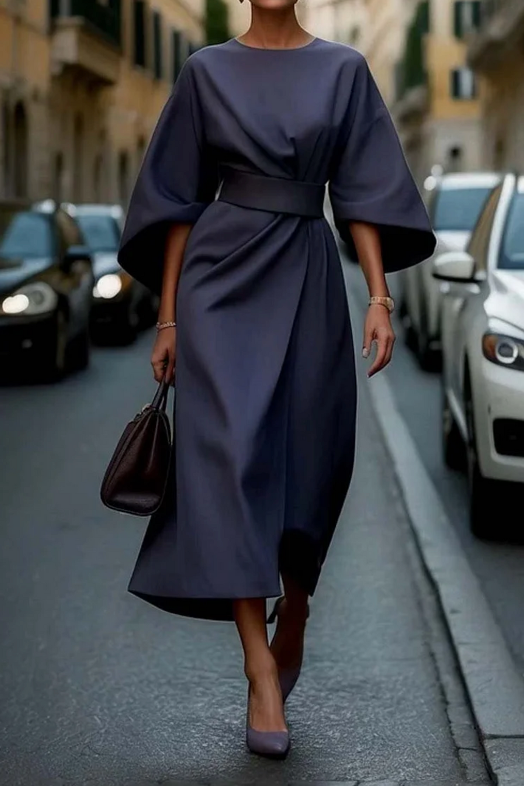 Dames Midi Jurk Elegant voor Feesten in Marineblauw