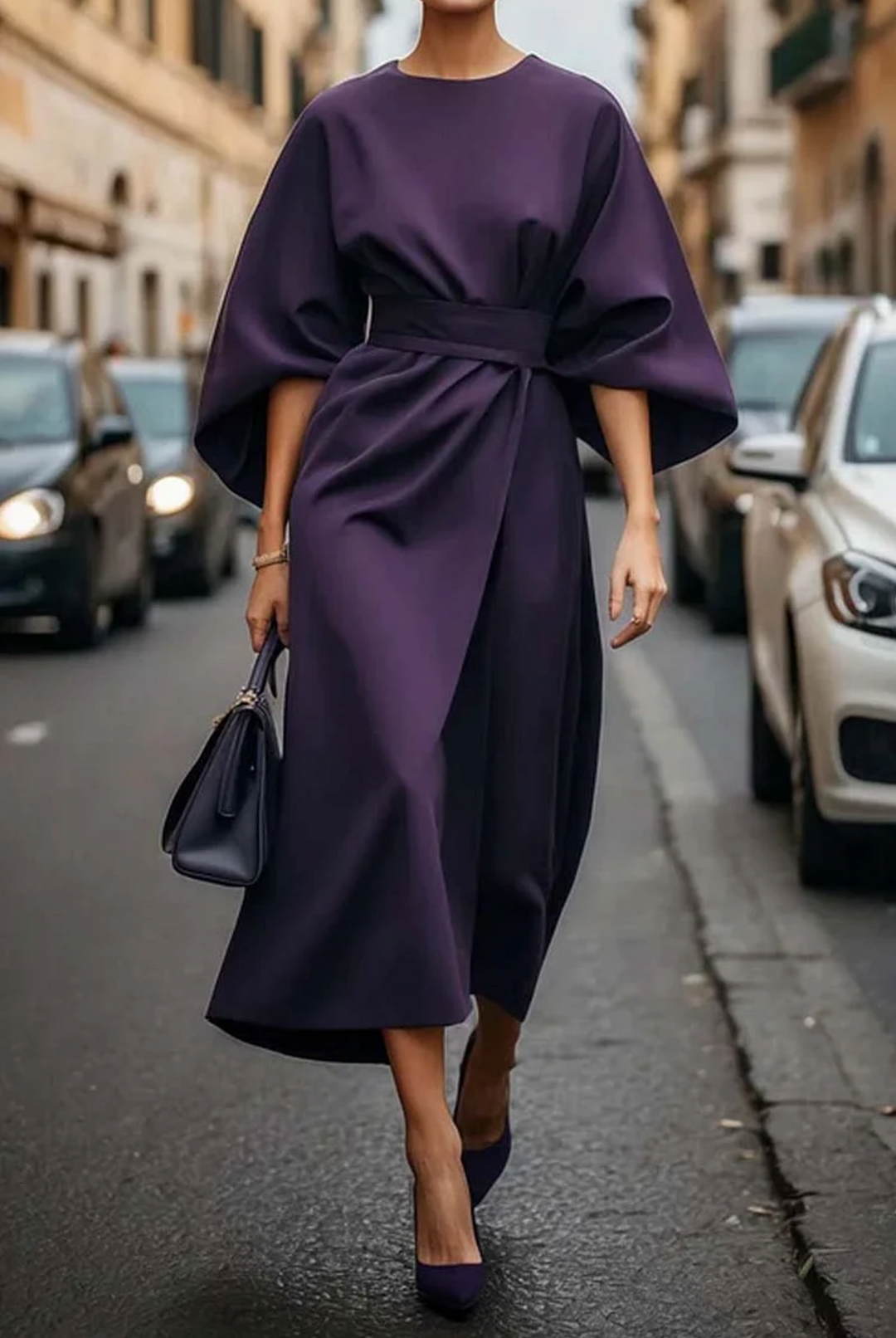 Dames Midi Jurk Elegant voor Feesten in Paars