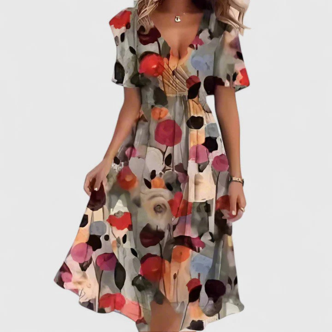 Dames midi zomerjurk met bloemenprint in Bruin met bloemenprint
