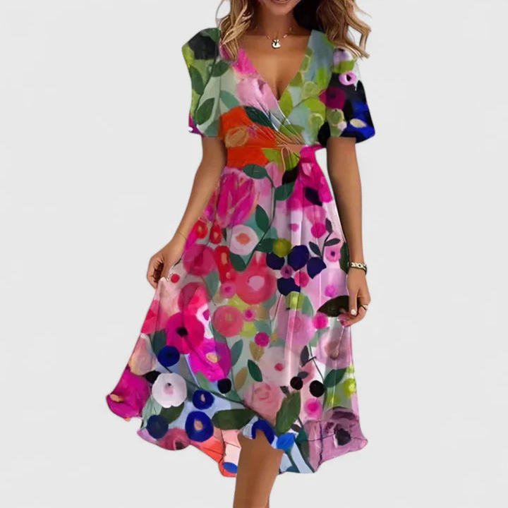 Dames midi zomerjurk met bloemenprint in Meerkleurig met bloemenprint