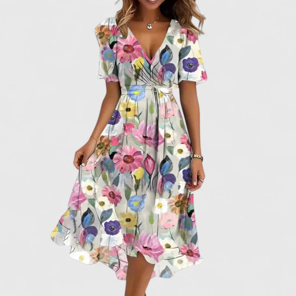 Dames midi zomerjurk met bloemenprint in Wit met bloemenprint