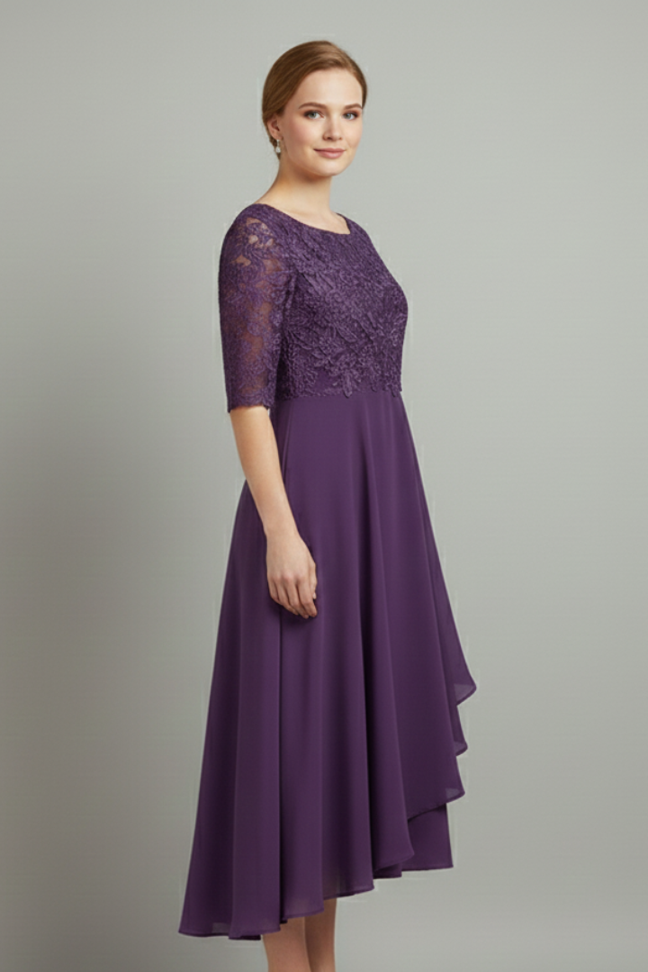Dames midijurk met print en korte mouwen (3)