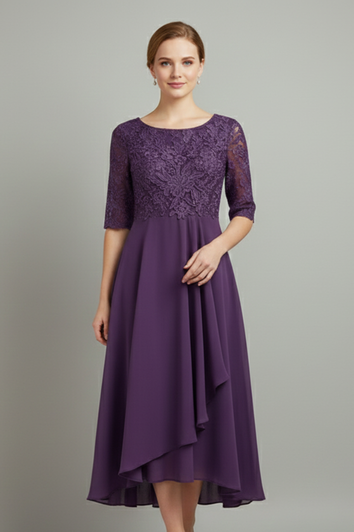 Dames midijurk met print en korte mouwen in Plum purple
