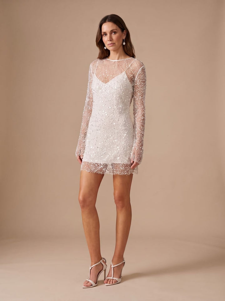 Dames mini glitter feestjurk met mesh (10)