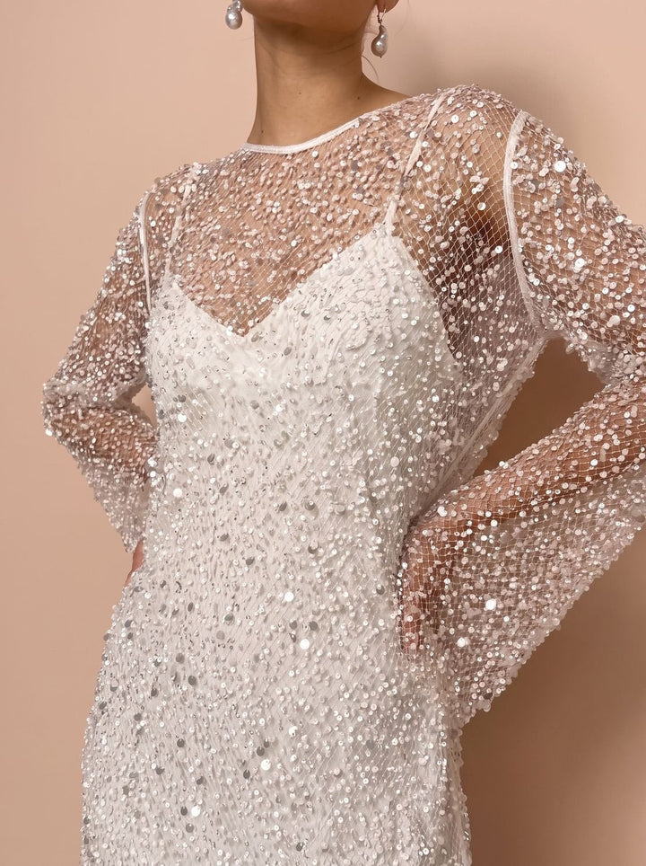 Dames mini glitter feestjurk met mesh (3)