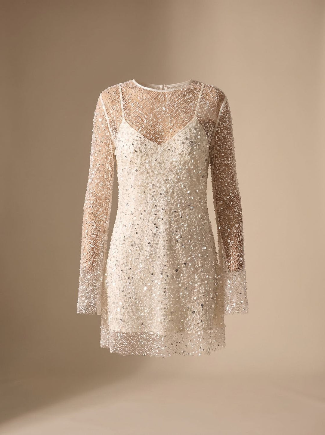 Dames mini glitter feestjurk met mesh (5)