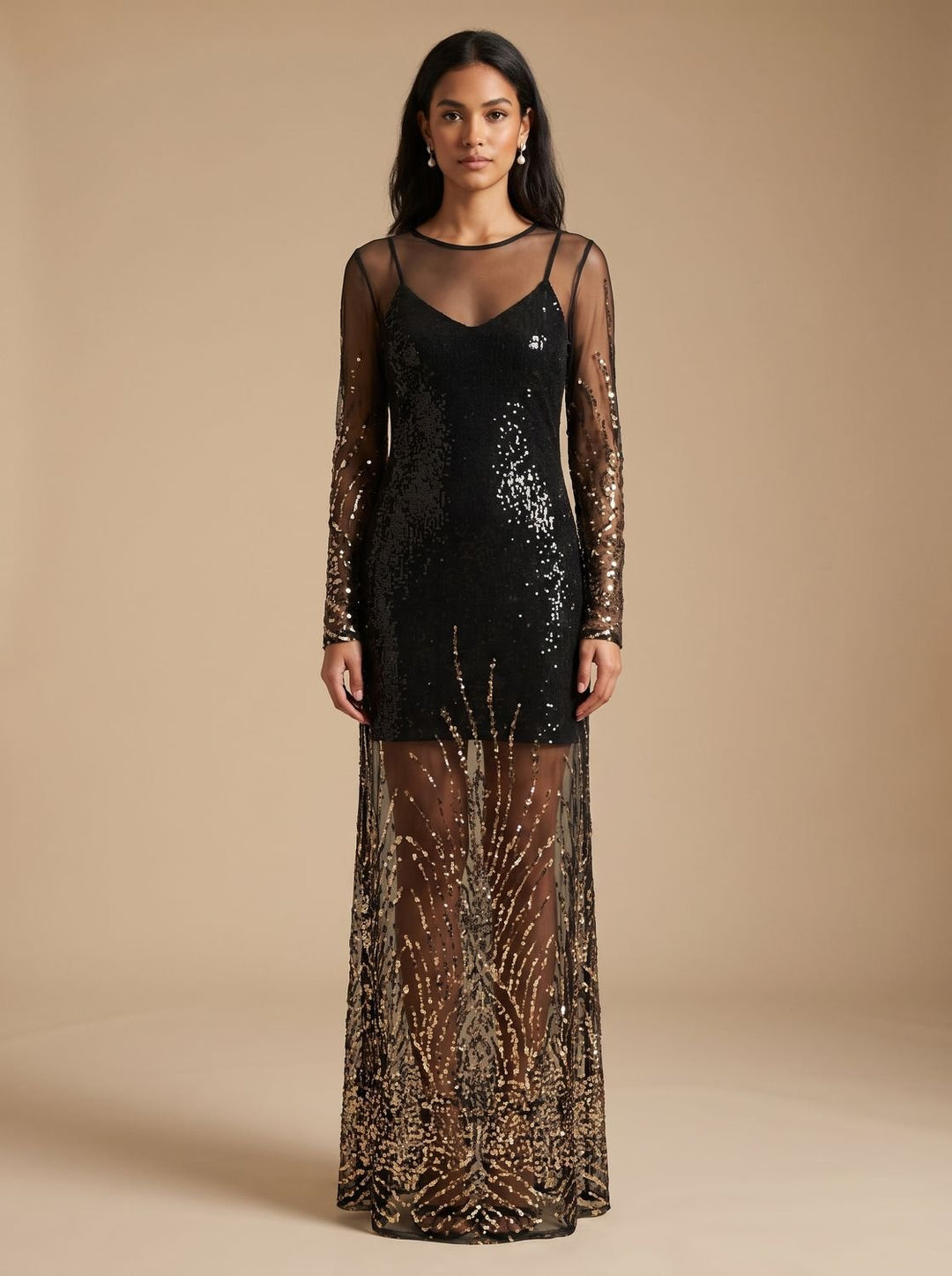 Dames mini glitter feestjurk met mesh (9)