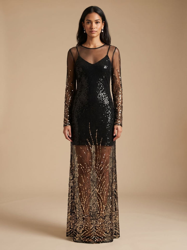 Dames mini glitter feestjurk met mesh (9)