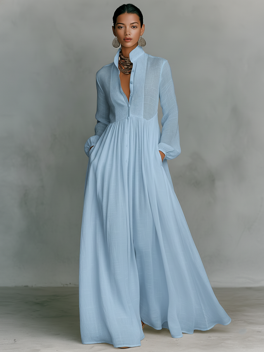 Dames Minimalistische Zomerjurk Maxi Patchwork in Blauw