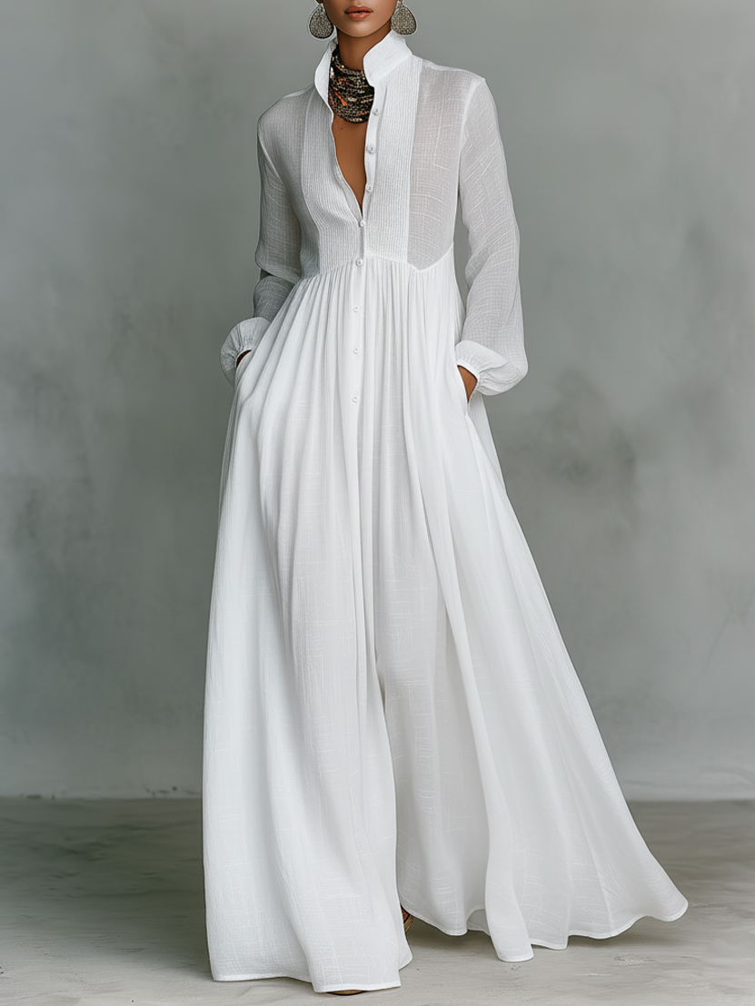 Dames Minimalistische Zomerjurk Maxi Patchwork in Wit