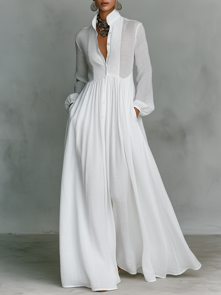 Dames Minimalistische Zomerjurk Maxi Patchwork in Wit