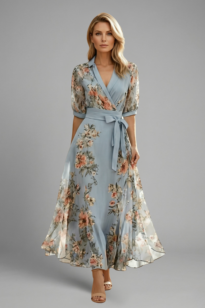 Dames Polyester Midijurk met Bloemenprint speciaal voor Bruiloftsgasten en Zomerfeesten in Blauw